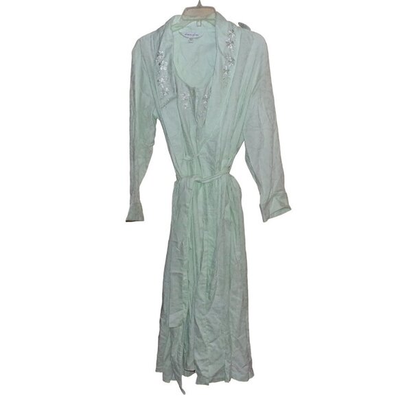 Vintage NWT Miss Elaine Long Nightgown and Robe Set Green Embossed fabric sz S - Picture 1 of 7